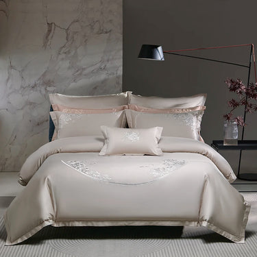 Luxury Flowers Embroidery Europe Duvet Cover, 1000TC Egyptian Cotton Bedding Set